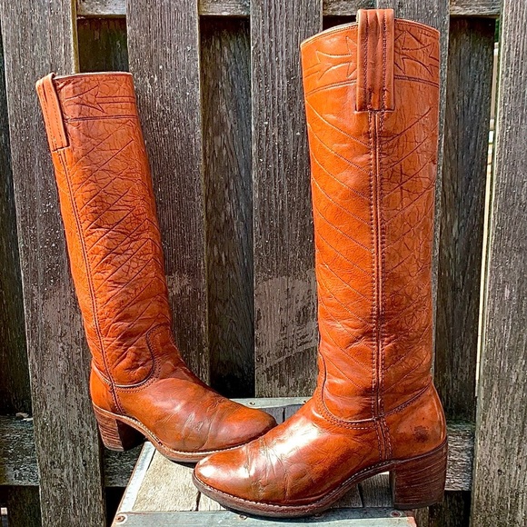 FRYE True Vintage Black Label Embroidered Stitching Tall Knee High Boots, Size 7 - Picture 4 of 15